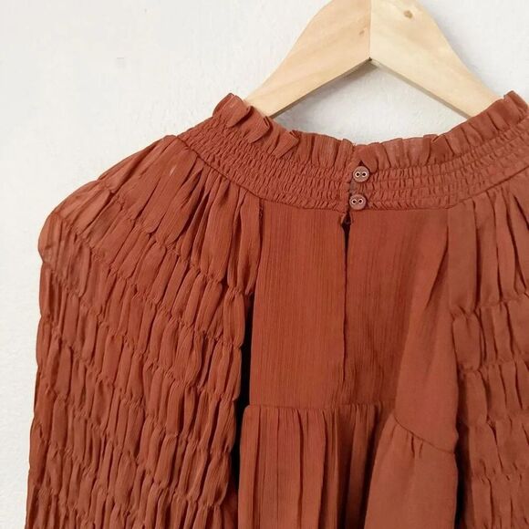 DR2 x NORDSTROM | Rust Orange Red Terra Cotta Blouse Smocked Balloon Sleeve | XL - Picture 6 of 8
